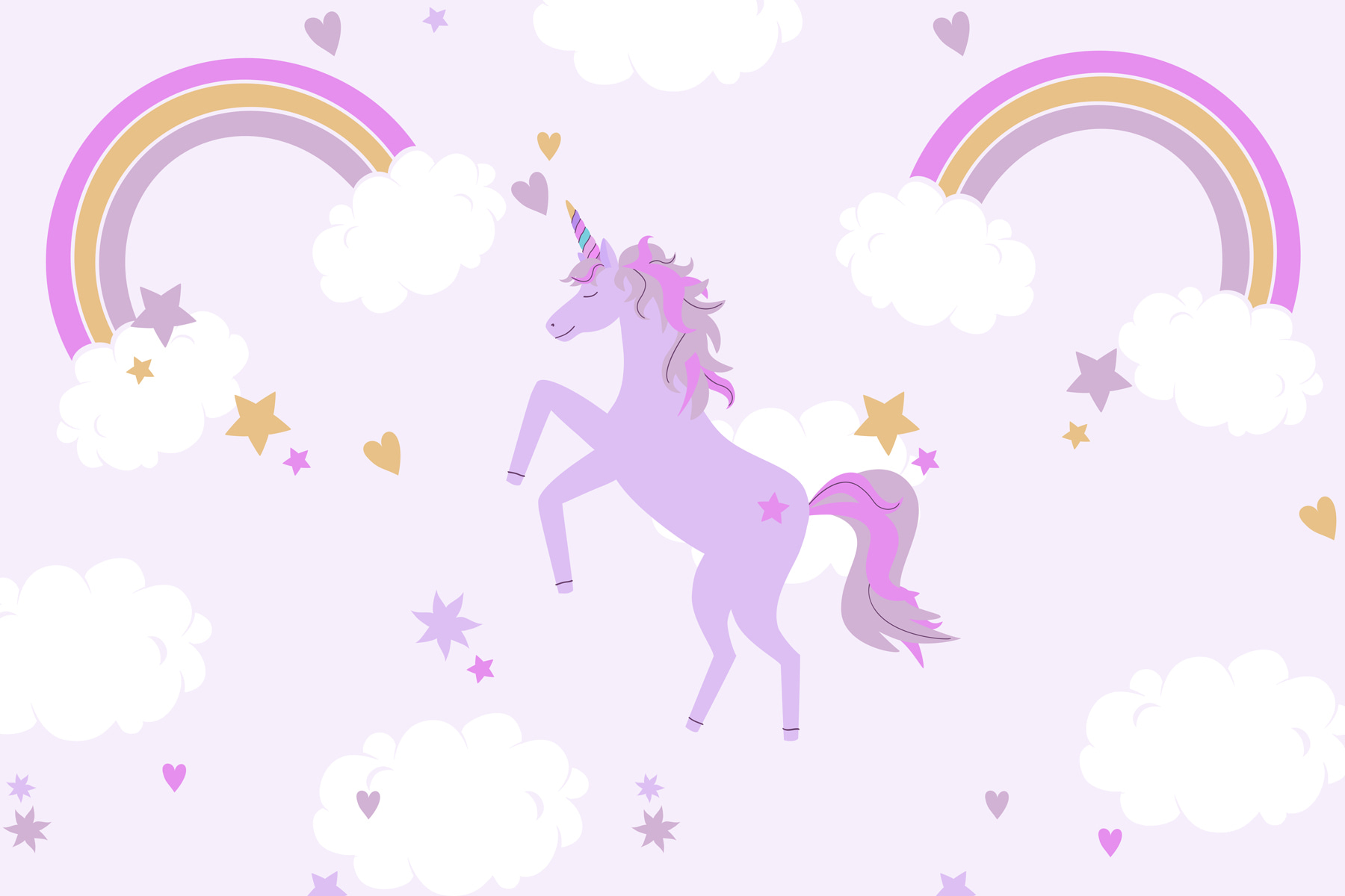 Purple unicorn with stars and rainbows