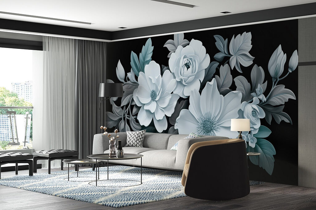 Group of white flowers with black leaves Group of white flowers with black leaves