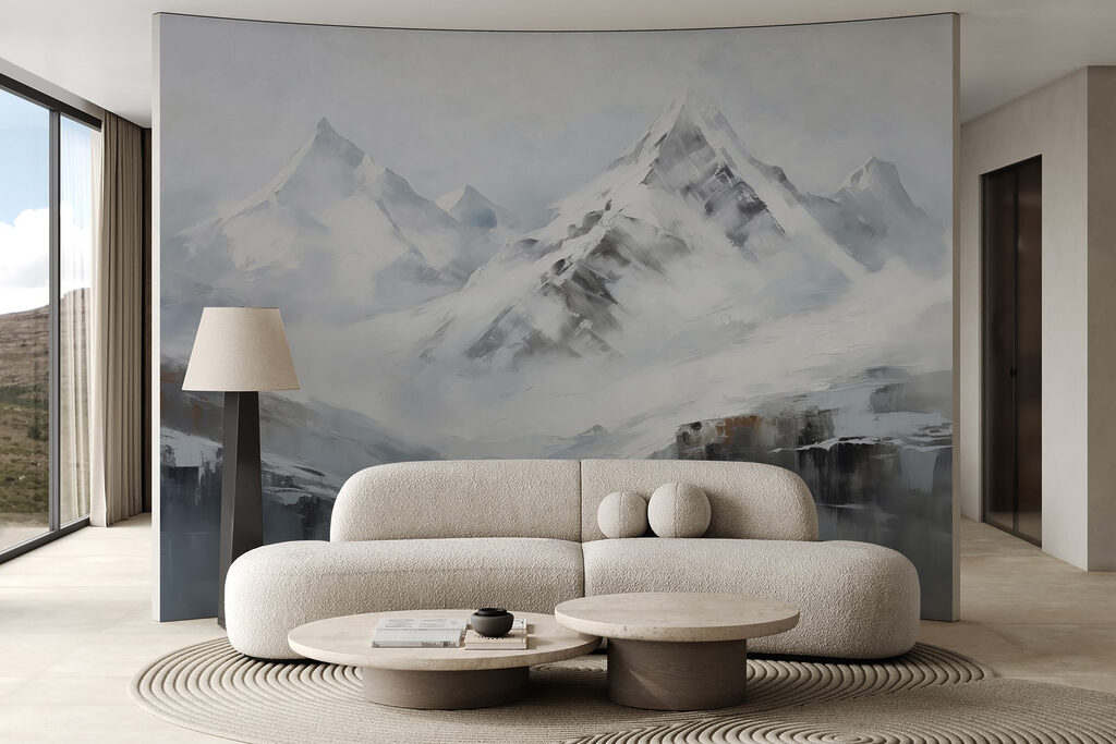 Painting of a snowy mountain range