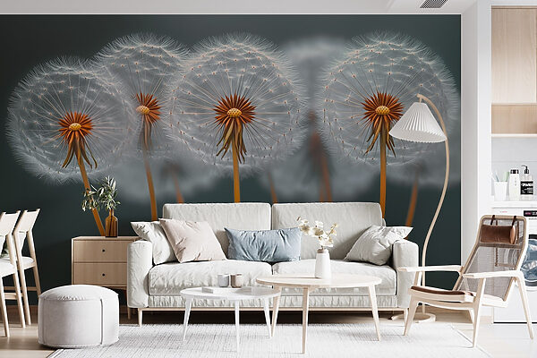 Group of dandelions with seeds Group of dandelions with seeds