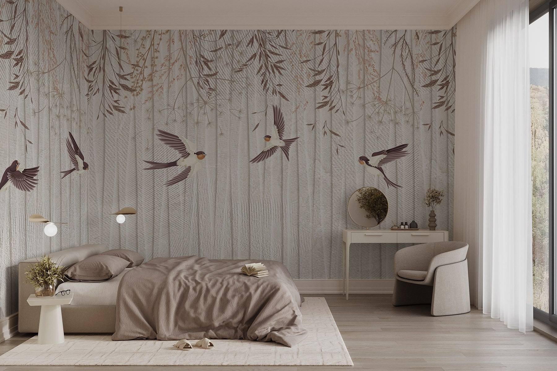 Wallpaper with birds flying