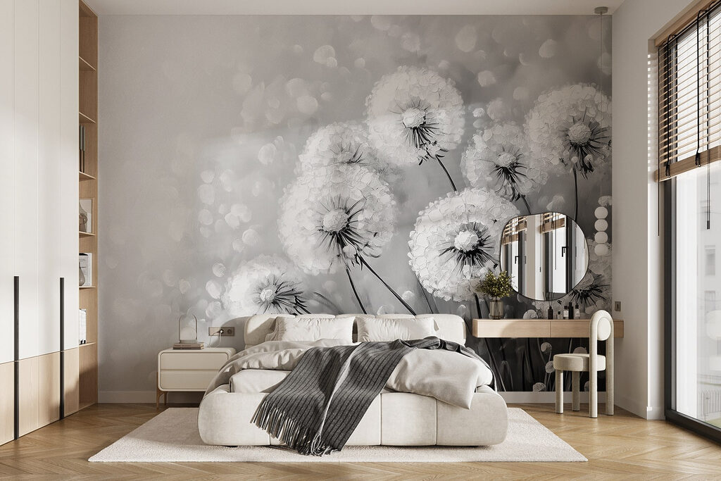 Group of dandelions in black and white