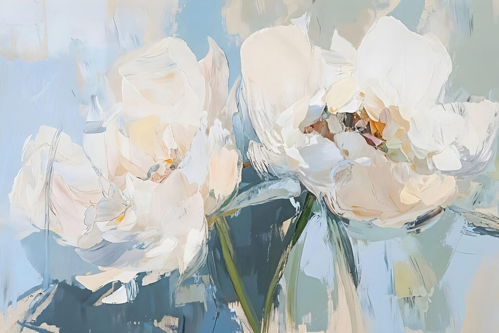 Painting of flowers on a blue background