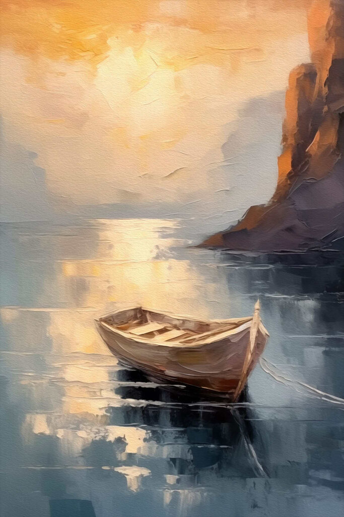 Painting of a boat in water