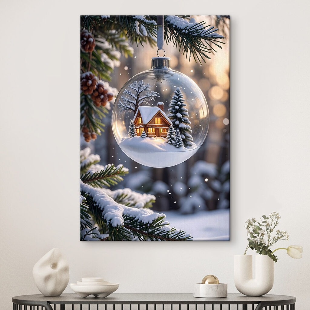 Glass ball with a house and trees inside