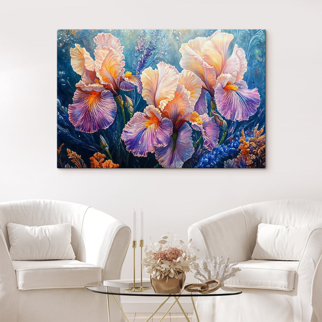 Painting of flowers with yellow and purple petals Painting of flowers with yellow and purple petals