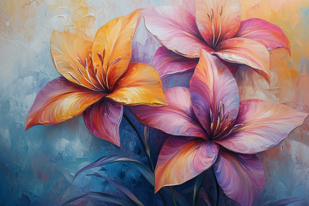 Painting of flowers on a blue background Painting of flowers on a blue background