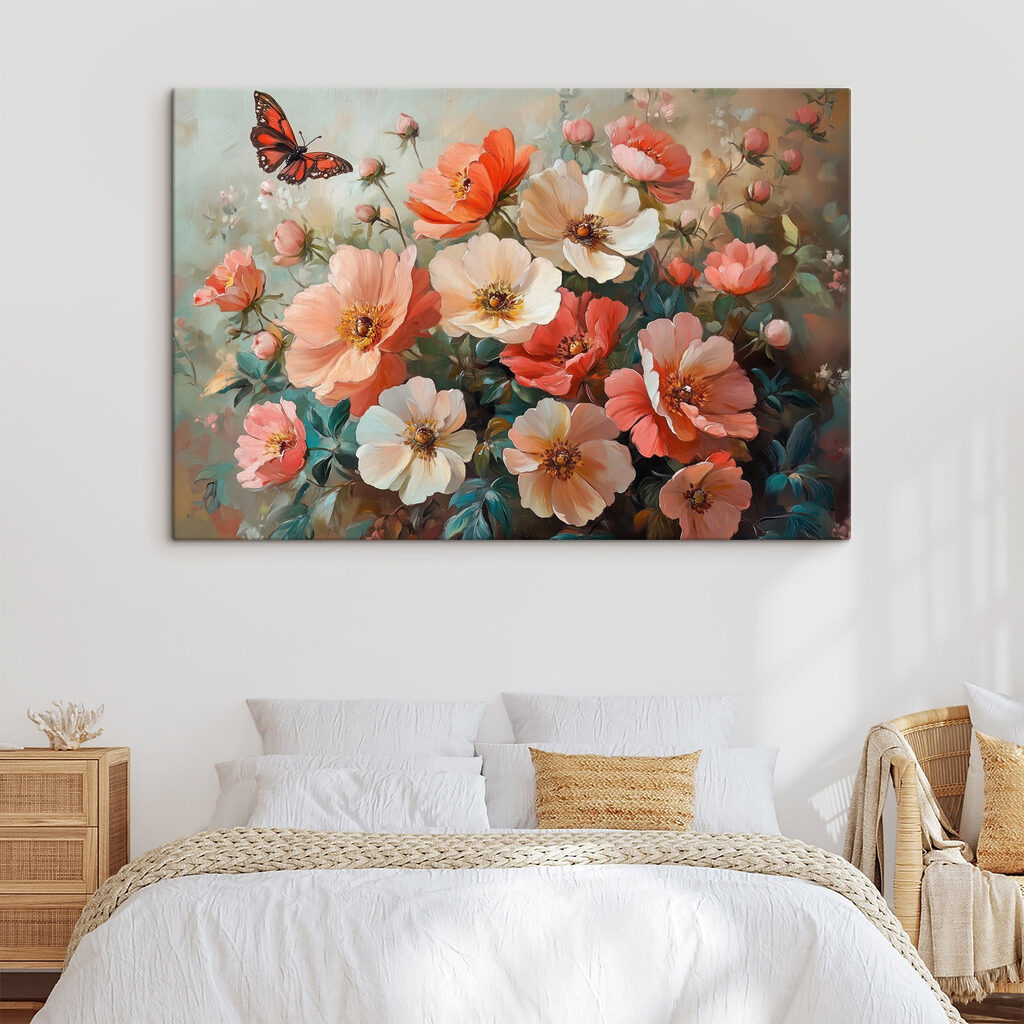 Butterfly flying over a bouquet of flowers Butterfly flying over a bouquet of flowers