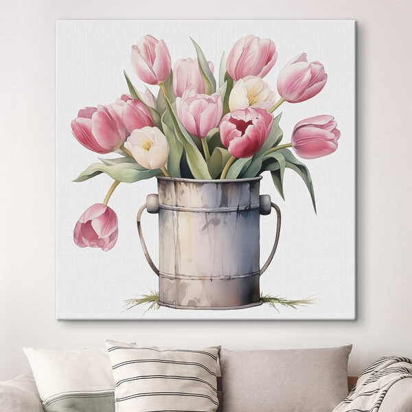 Rózsaszín tulipánok festése egy fém vödörben Rózsaszín tulipánok festése egy fém vödörben