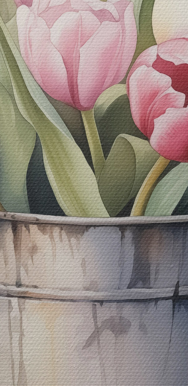 Rózsaszín tulipánok festése egy fém vödörben Rózsaszín tulipánok festése egy fém vödörben