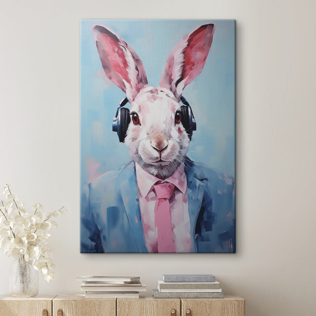 Rabbit wearing headphones and a suit Rabbit wearing headphones and a suit
