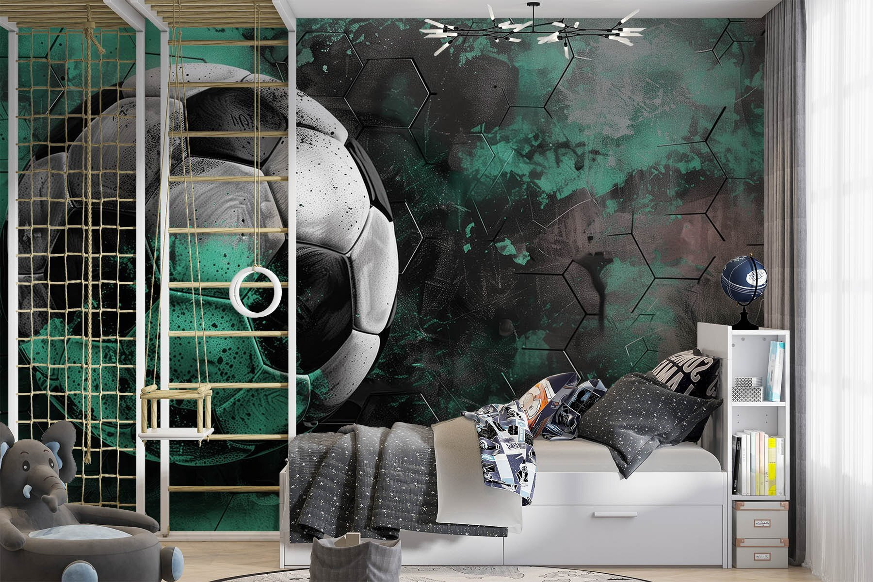 Football ball on a green and black background Football ball on a green and black background