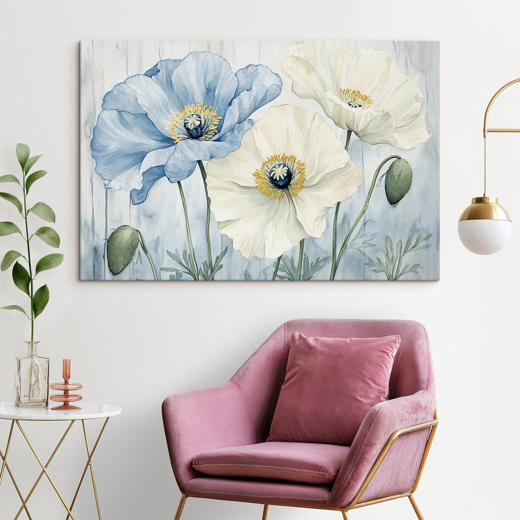 Painting of flowers on a blue background