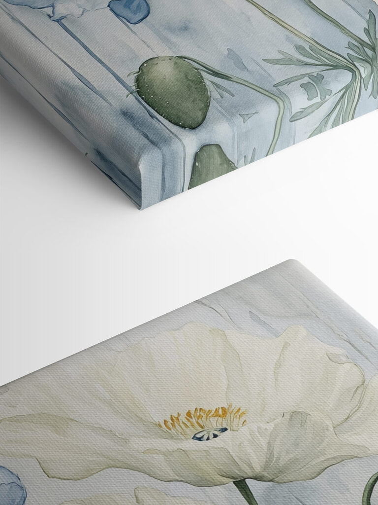 Painting of flowers on a blue background