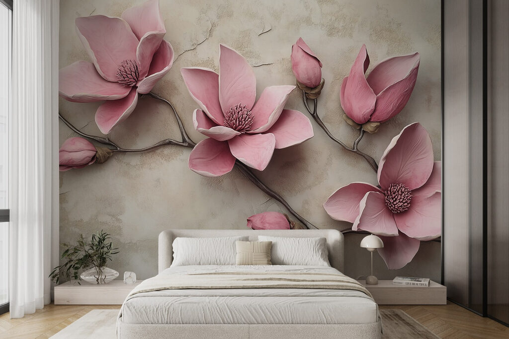 Group of pink flowers on a white surface
