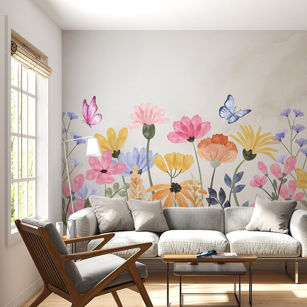 Painting of flowers and butterflies