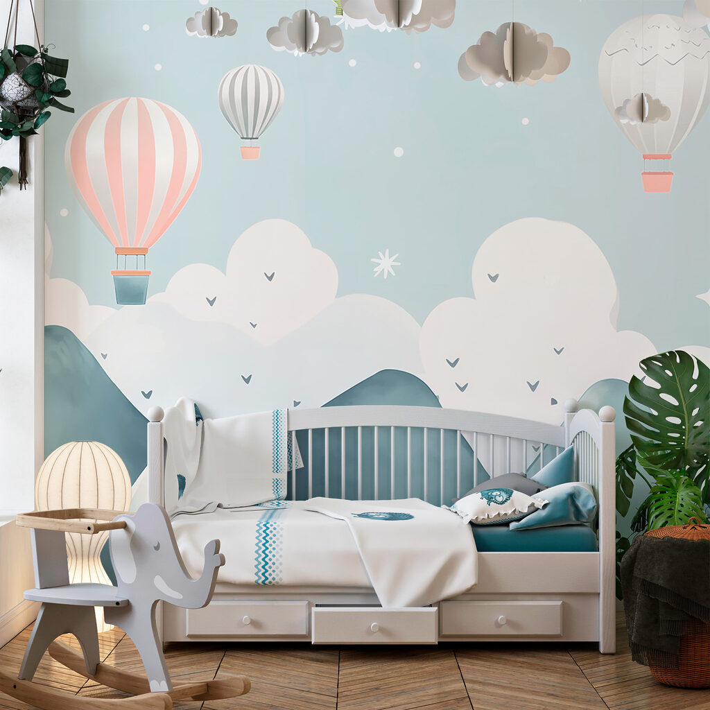 Hot air balloons flying over mountains Hot air balloons flying over mountains