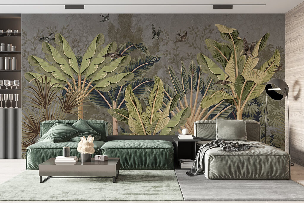 Wallpaper with a tropical forest