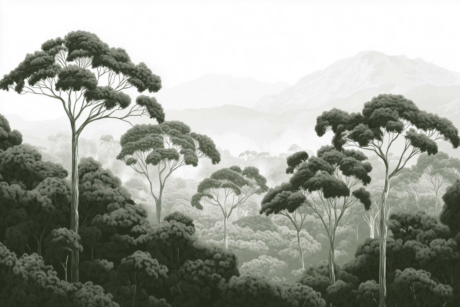 Forest with trees and mountains in the background