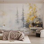 Fotótapéta Akvarell festmény egy folyóról fákkal és hóval