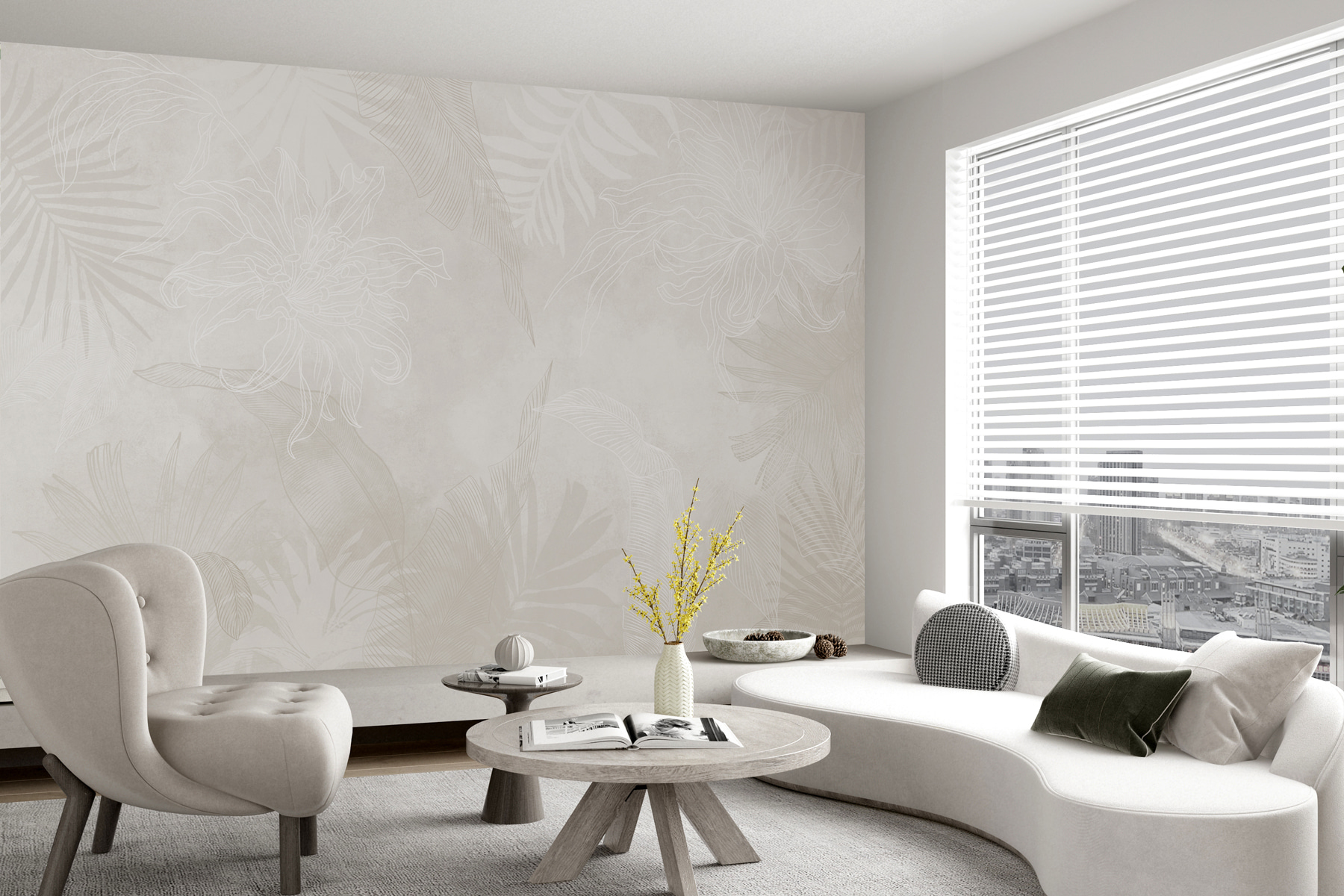 White floral pattern on a grey background