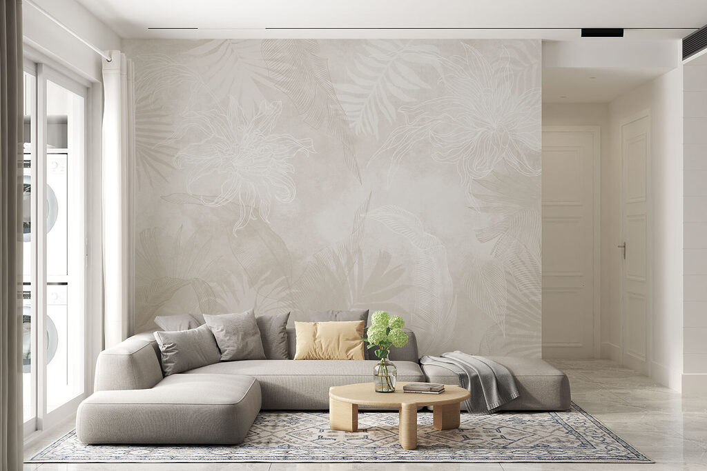 White floral pattern on a grey background