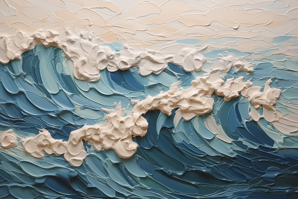 Painting of waves and clouds