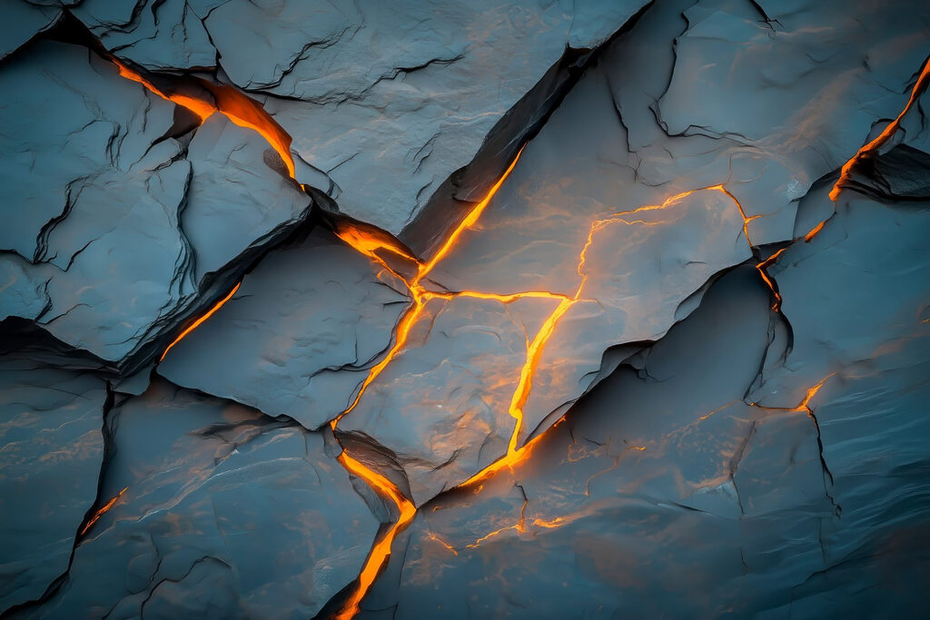Cracked rock with orange lighting Cracked rock with orange lighting