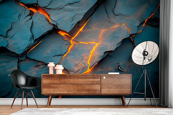 Cracked rock with orange lighting Cracked rock with orange lighting