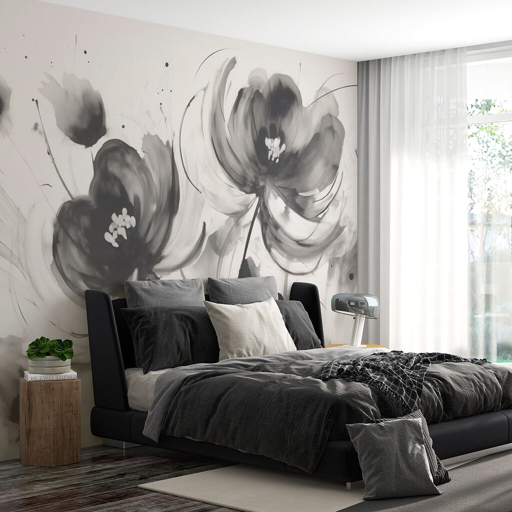 Painting of flowers on a white surface