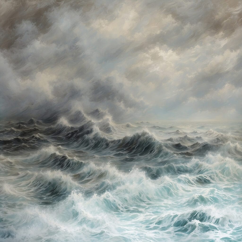Painting of waves in the ocean