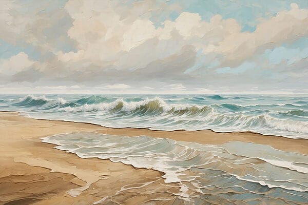 Painting of waves crashing on a beach