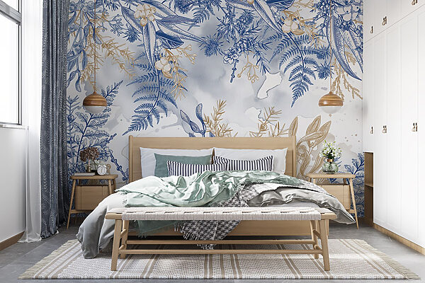 Fotótapéta Fotótapéta Kék és fehér virágmintás (Cikkszám: w08671)