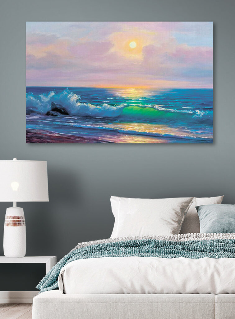 Painting of a beach with waves