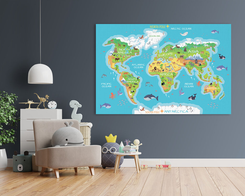 Map of the world with animals