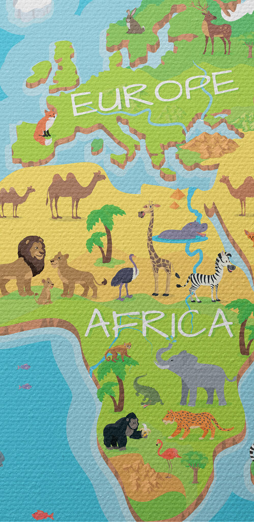 Map of the world with animals