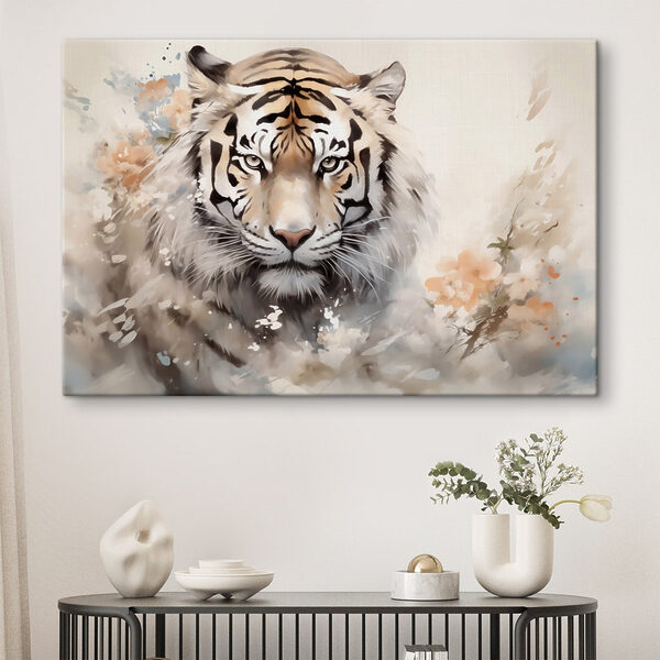 Tigris virágokkal a háttérben Tigris virágokkal a háttérben