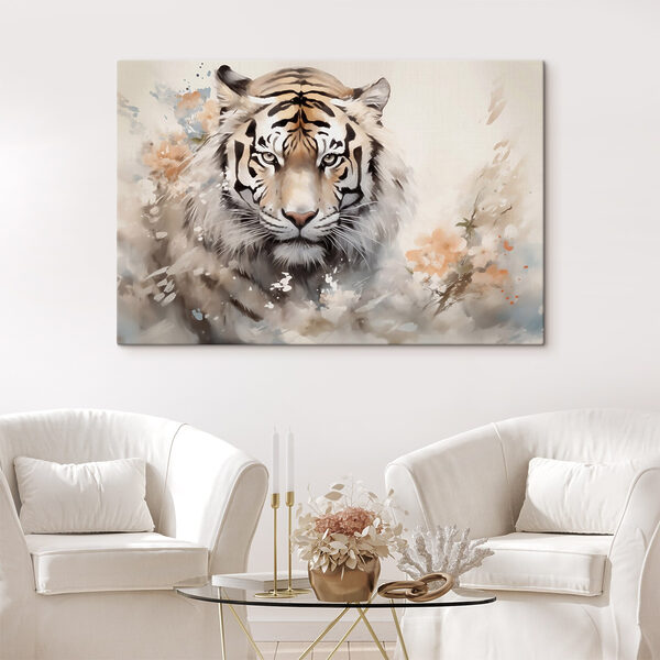 Tigris virágokkal a háttérben Tigris virágokkal a háttérben