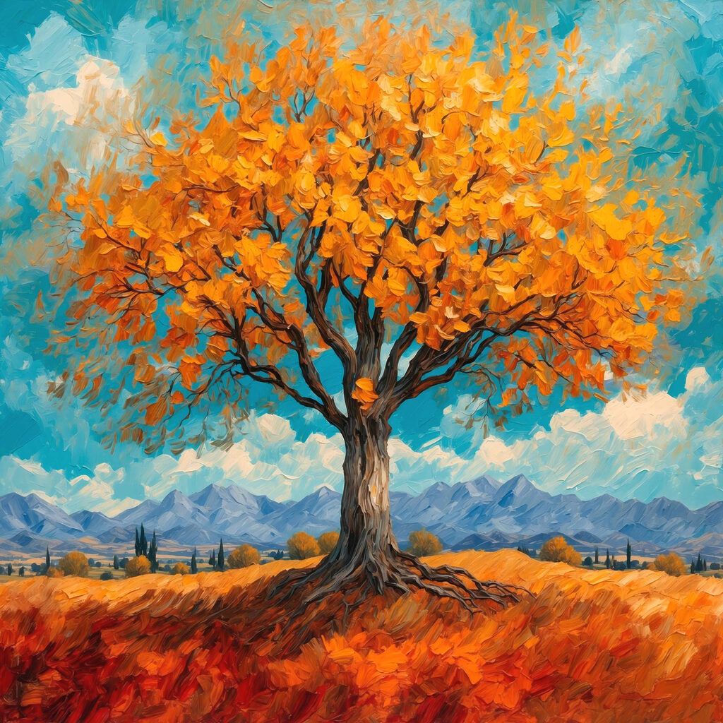 Painting of a tree with yellow leaves