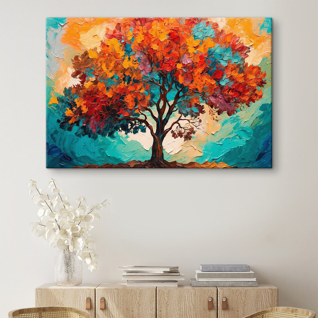 Painting of a tree with colorful leaves Painting of a tree with colorful leaves