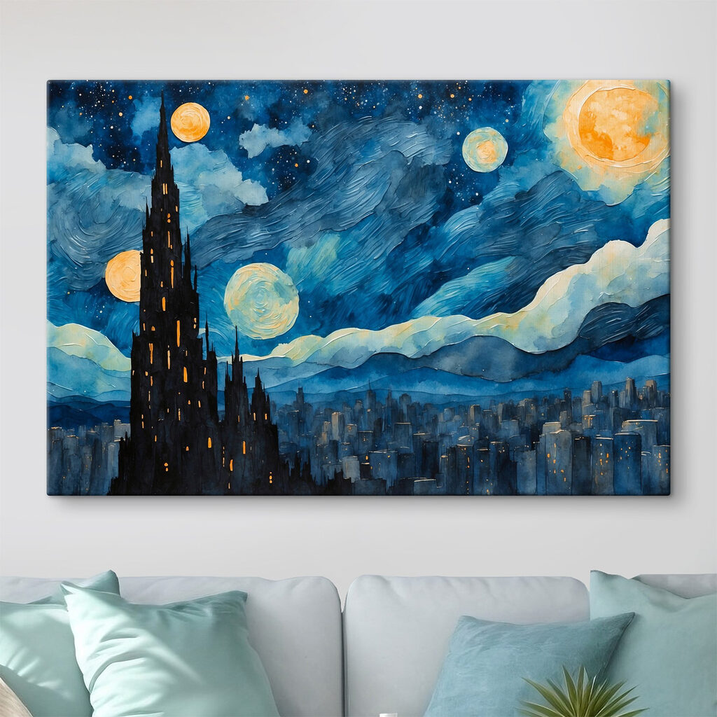 Watercolor of a city at night