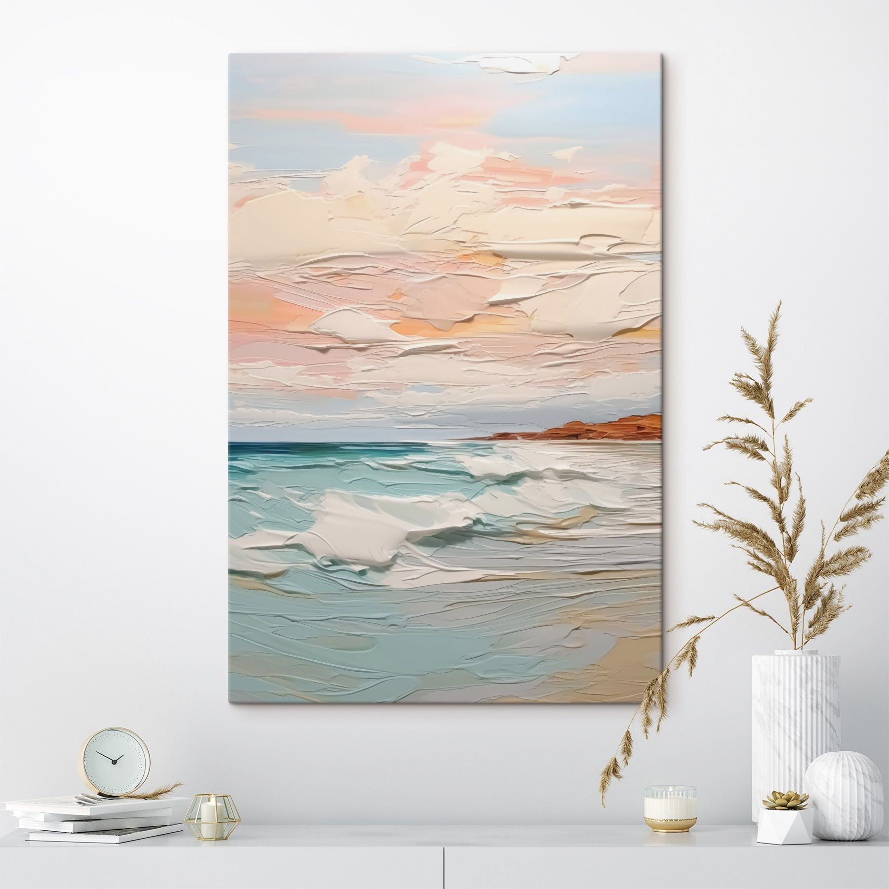 Painting of a beach and ocean