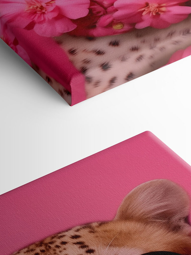 Leopard wearing glasses and a necklace of flowers