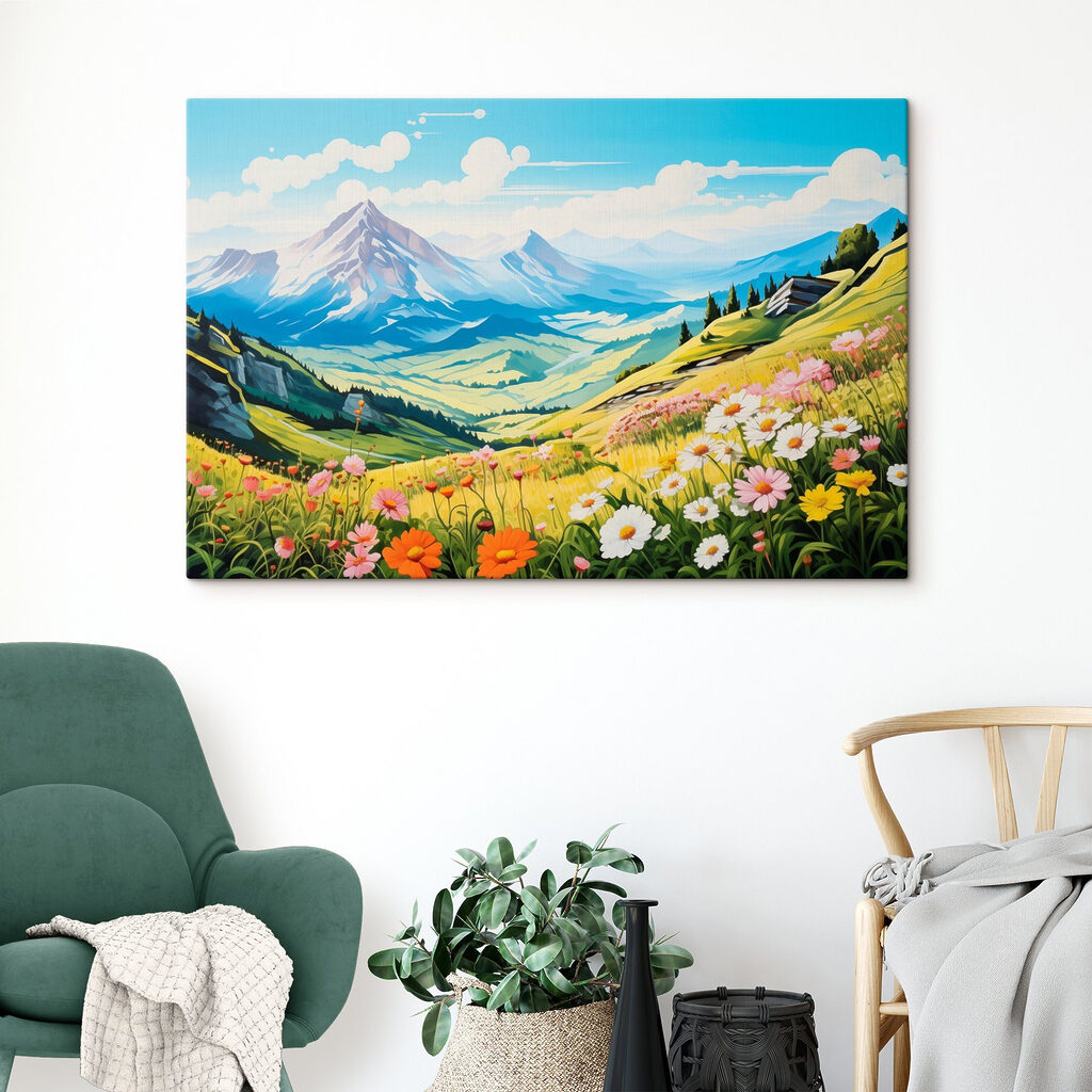 Landscape with mountains and flowers