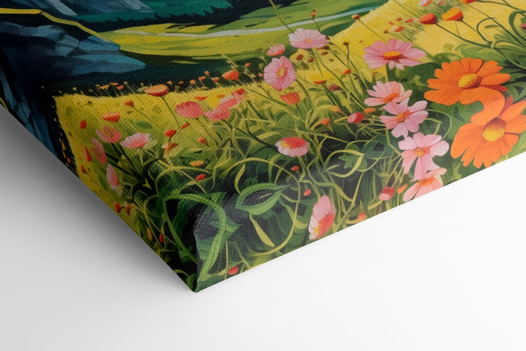 Landscape with mountains and flowers