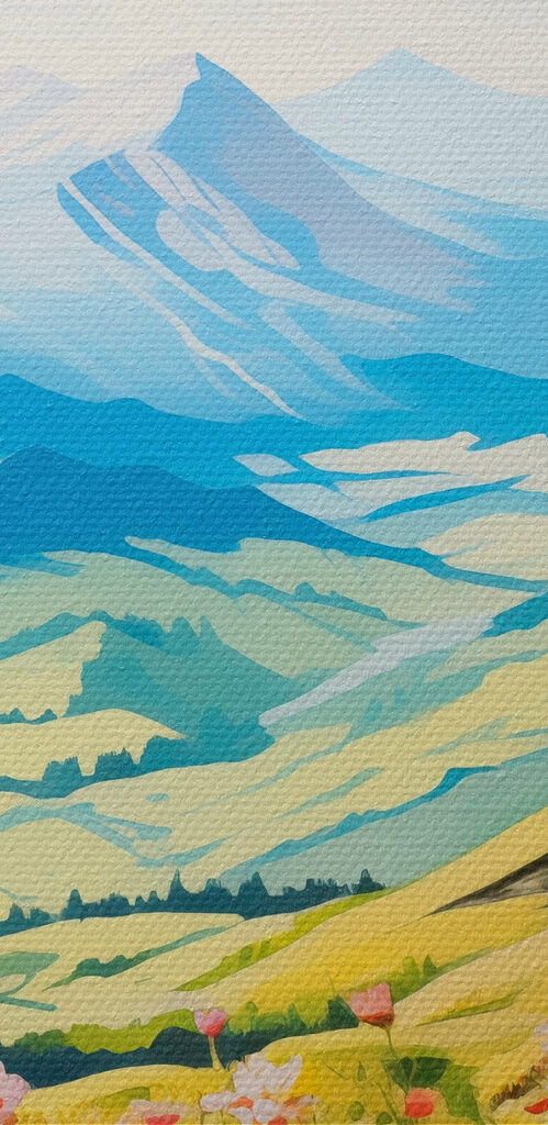 Landscape with mountains and flowers