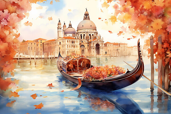 Gondola a vízen egy épülettel a háttérben Gondola a vízen egy épülettel a háttérben