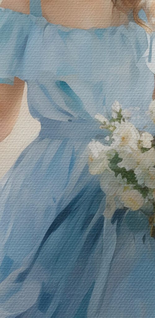 Woman in a blue dress holding flowers Woman in a blue dress holding flowers