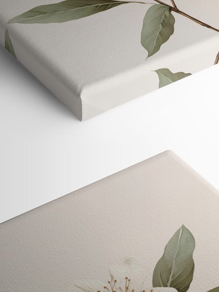 White flowers and leaves on a branch White flowers and leaves on a branch