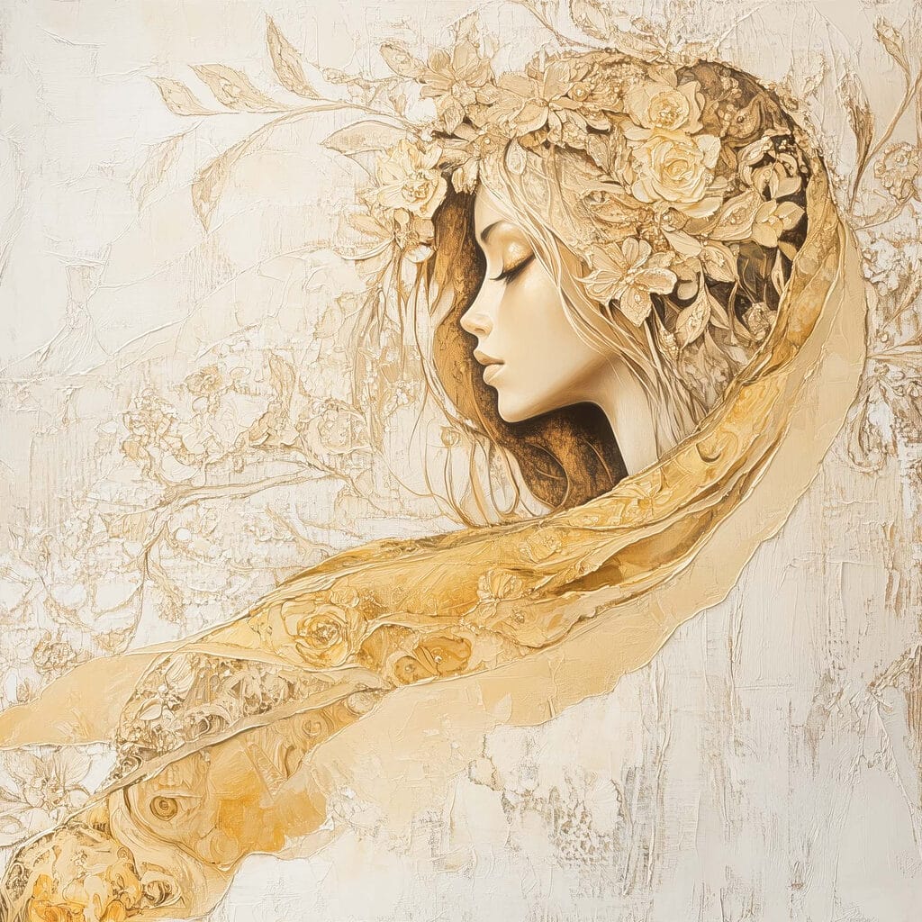 Painting of a woman with flowers in her hair